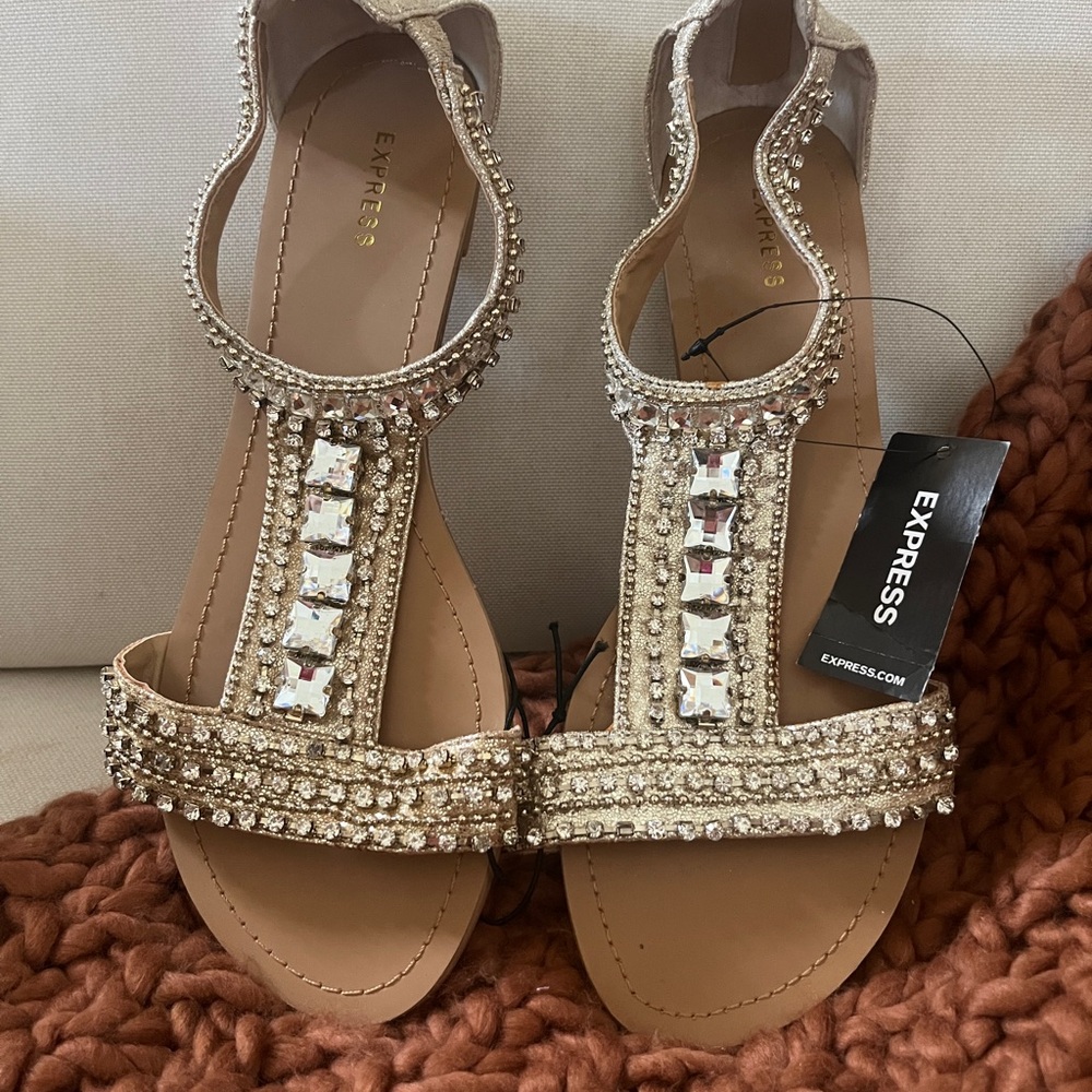 Express Gold jeweled Sandals (New)